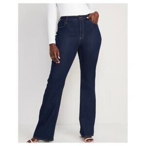 Old Navy Sz 14 Petite High-Rise Wow Flare Jeans Dark Wash Indigo Stretchy NWT
